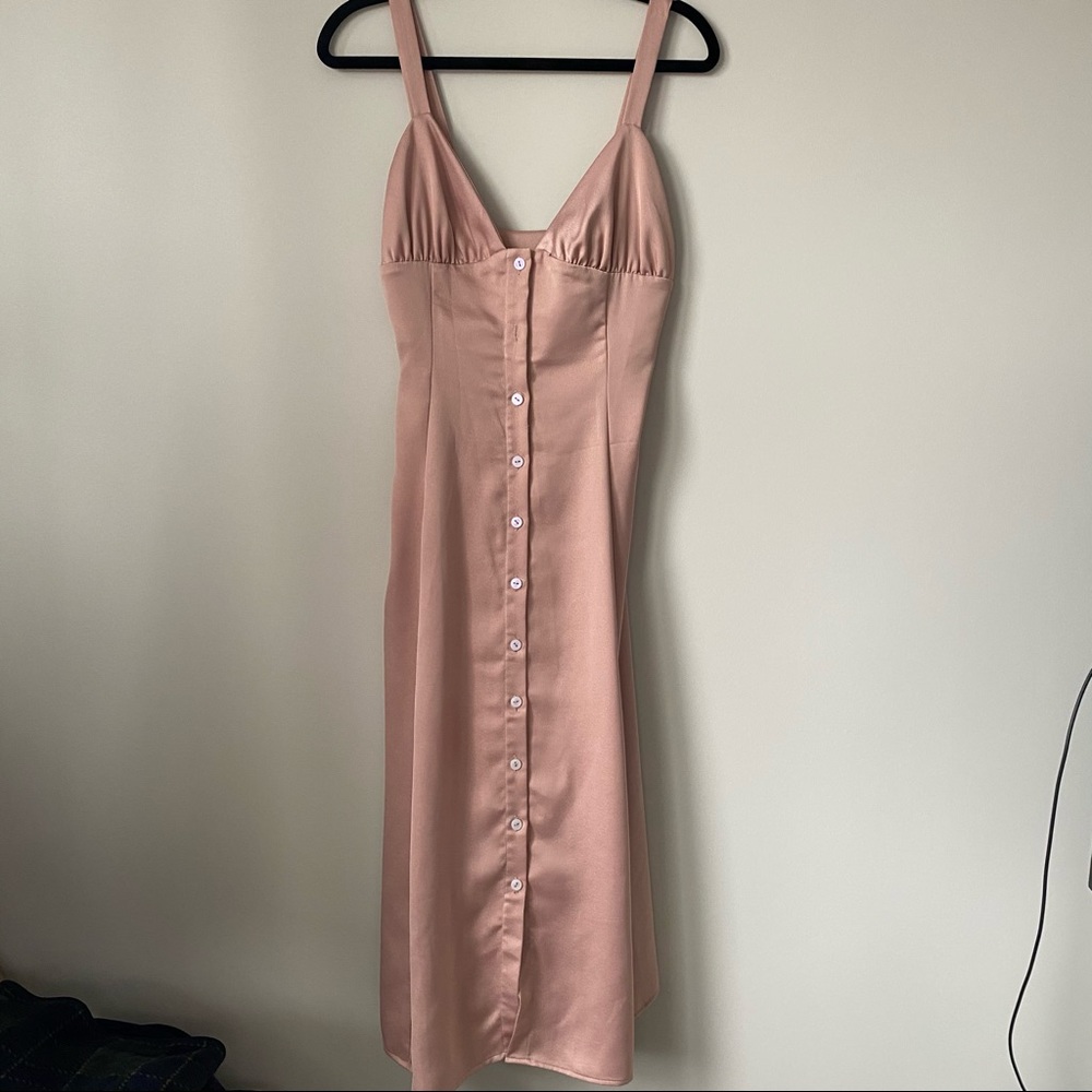 Pink Button Down Silk Dress Small